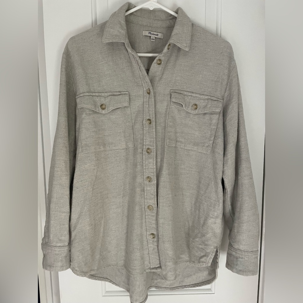 Madewell Light Gray Button-Up Shirt Jacket